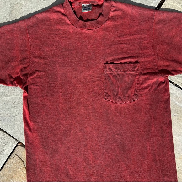 Vintage 90s Overdyed Dark Red Reworked Pocket T-Shirt Made in USA - Picture 4 of 5